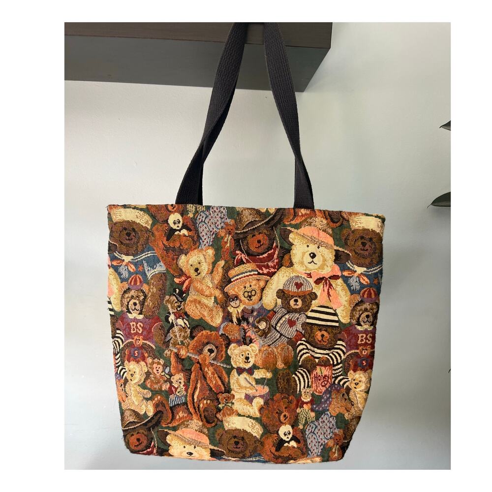 Teddy bear tapestry tote Bag, by Ellen originals 14 x 14, made in USA